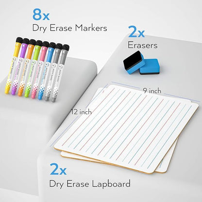 Nicpro Dry Erase Lap Board 9 x 12 inches 2 Pack Ruled Kid Double Sided Blank & - Image 2