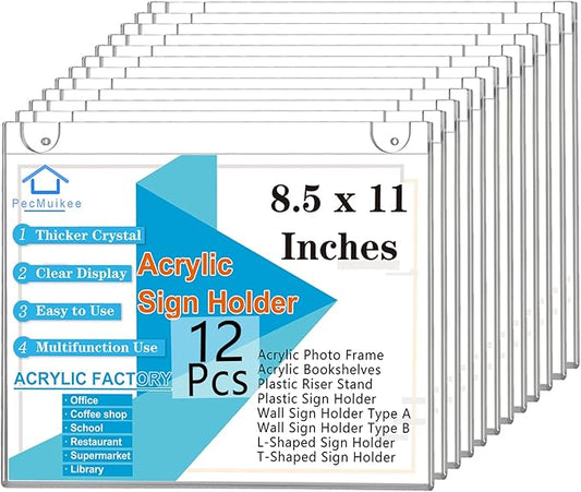 PecMuikee Acrylic Sign Holder 8.5x11 Horizontal, Wall Mount Acrylic Sign Holder by PecMuikee