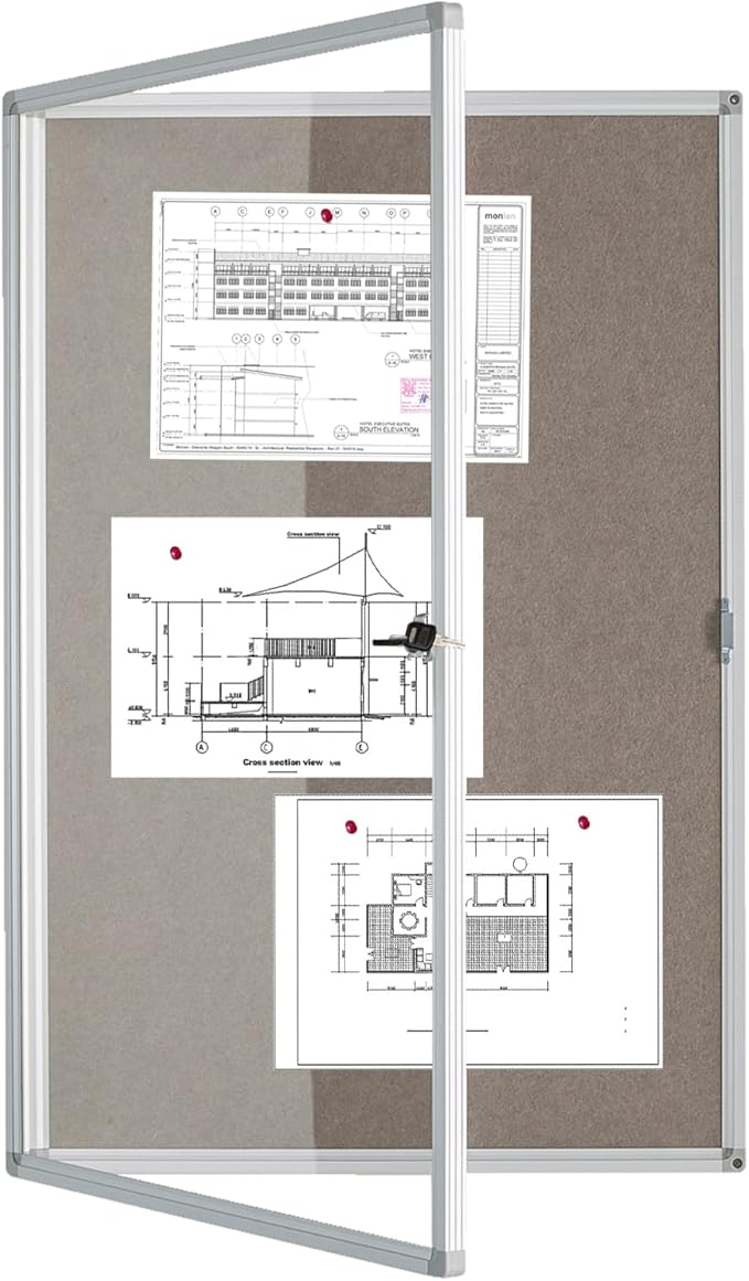 BIBOC Enclosed Felt Bulletin Board 36x24 inch Lockable Cork Noticeboard Display by BIBOCOFFIC