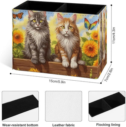 Famame Cute Vintage Cats Sunflower Fence Pencil Holder - Image 3