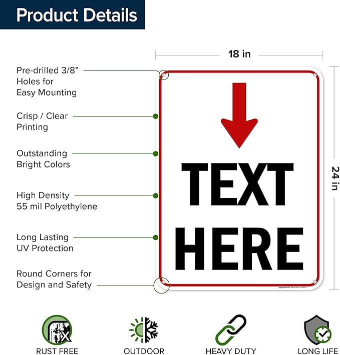 Custom Arrow, Custom Directional Sign, Arrow Down Sign, 18x24 Inches, 55 mil - Image 6