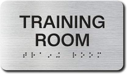 TRAINING ROOM Signs with Raised Text & Grade 2 Braille, Brushed Aluminum/Silver by EliteSign