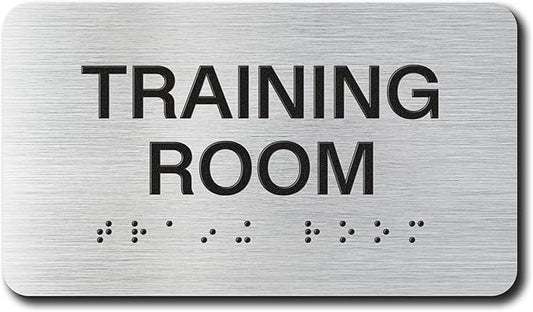 TRAINING ROOM Signs with Raised Text & Grade 2 Braille, Brushed Aluminum/Silver by EliteSign