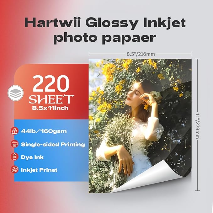 HARTWII 220 Sheets Photo Paper Glossy Inkjet 8.5x11 44lb 160Gsm A4 Letter Size - Image 2