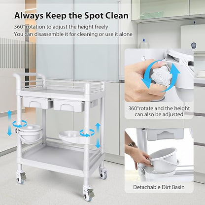 Medical Mobile Trolley Cart 2-Shelf 220 LBS Max Load Rolling Utility Cart Heavy - Image 5