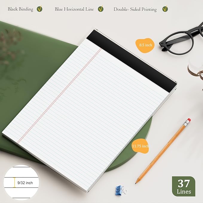 AILZFEI 12 Pack of Legal Pads 8.5 x 11.75 College Ruled Notebook White Paper - Image 2