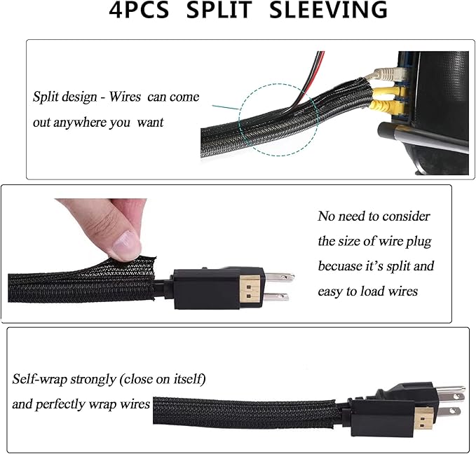 DRIVUU 311Pcs Cable Management Organizer Kit 4 Cable Sleeve Split, 53Cable - Image 3