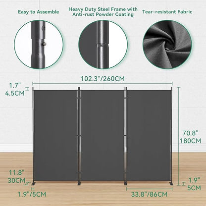 Helios&Hestia 3-Panel 6 ft Tall Indoor Folding Room Divider, Portable Privacy - Image 5