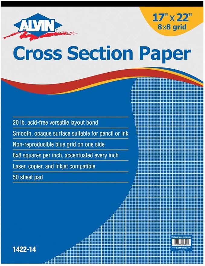 ALVIN Cross Section Graph Paper Pad 17" x 22" Model 1422-14 Drafting and Graph by Alvin