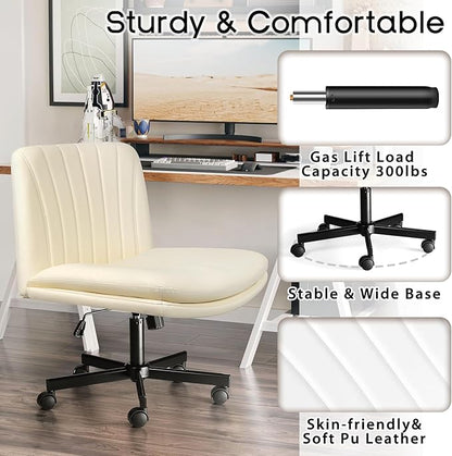 PUKAMI Criss Cross Chair with Wheels, Armless Cross Legged Office Desk Chair - Image 6