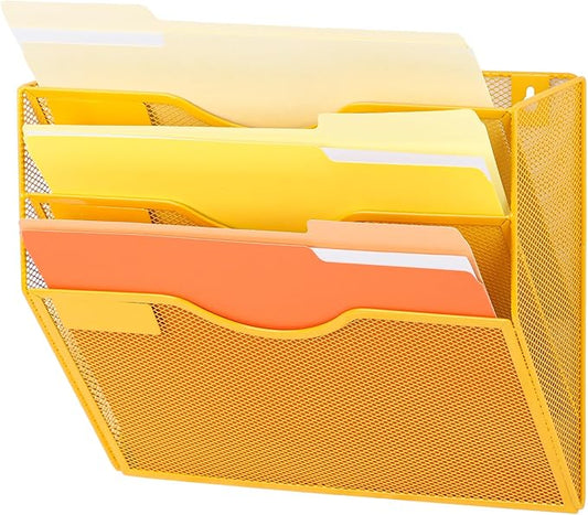 EASEPRES 3 Pocket Mesh Hanging Wall File Organizer, Wall Mounted Mail Paper by EASEPRES