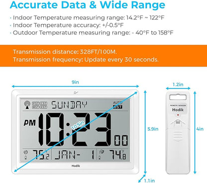 Wall Clock Atomic with Indoor Outdoor Temperature Battery Powered, Easy Reading - Image 8