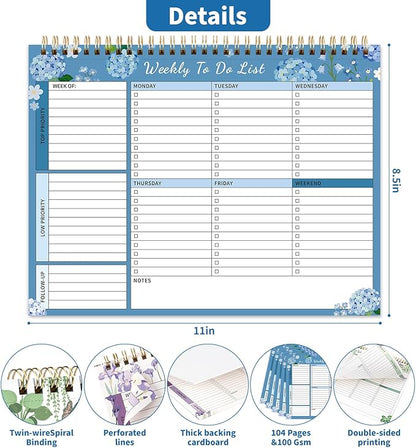 104 Pgs Weekly To Do List Notepad, 52 Duplex-Printed Undated Sheets 100 - Image 3