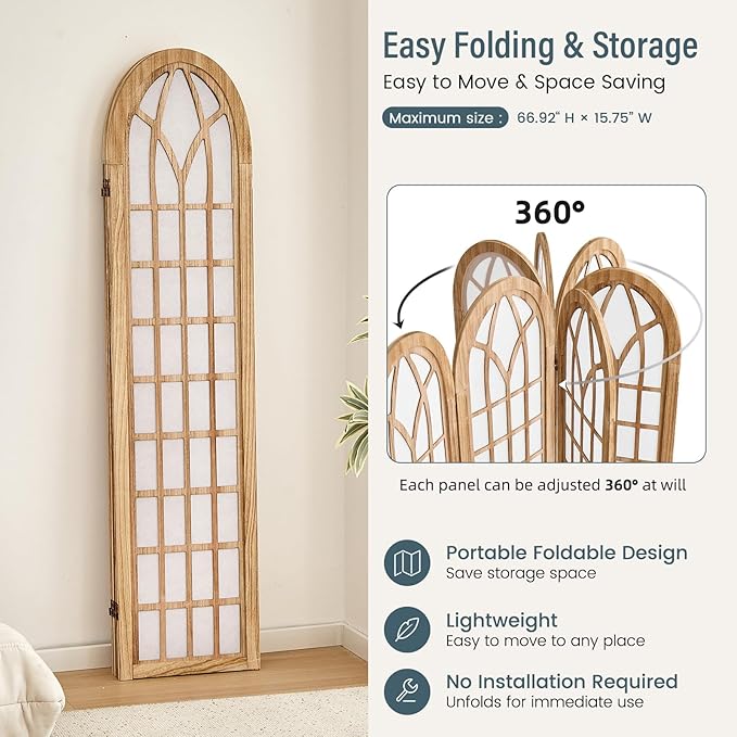 Aletheiawu 6 Panel Room Divider Wall Shoji Screen, Japanese Wood Room Divider - Image 6