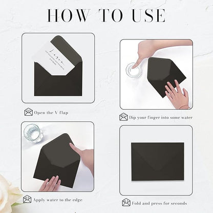 A7 Black Envelopes 100 Pack, Goefun V Flap Invitation Envelopes - Image 3