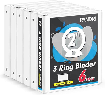3 Ring Binder 2 Inch, PANDRI 6 Pack 2-Inch Binder Fits Letter Size 8.5'' x 11'' by PANDRI