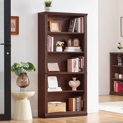 RWYHG 70" Walnut Tall Bookshelf Set of 2, 5-Tier Thick Wooden Book Shelf - Image 8