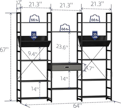 NUMENN Triple Wide 5 Tier Bookshelf, Adjustable Rustic Industrial Style Book - Image 3