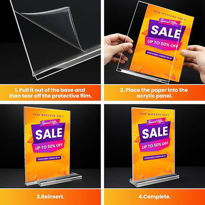 Acrylic Sign Holder 8.5x11, 10 Pack Clear Table Plastic Vertical Clear Double - Image 5