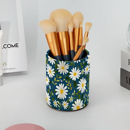 Leather Pen Holder for Desk Small Daisies Leaf Pencil Cup Desktop Organizer - Image 6
