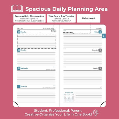IN-LUXPRO Planner 2026 Daily Weekly and Monthly, 6.5"x3.75", 12 Months Spiral - Image 3