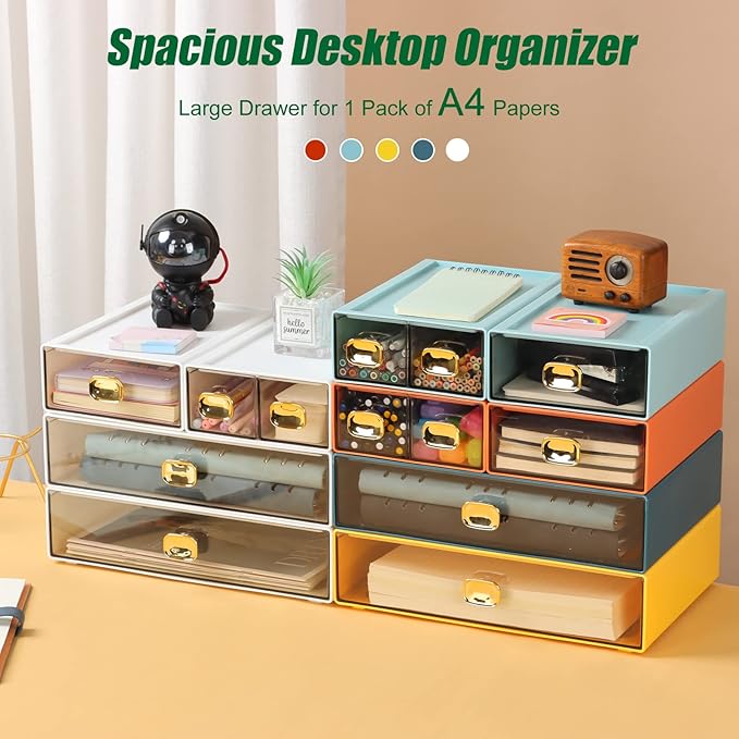 OSteed Spacious Desktop Storage Box, 2 Large Storage Drawers, Stackable Office - Image 6