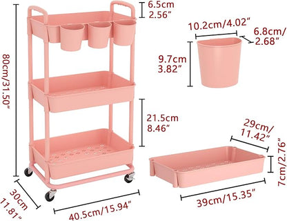 JIUYOTREE 3-Tier Plastic Rolling Storage Cart Utility Cart - Image 2
