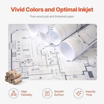 VEVOR Wide Format Paper, 36 in x 150 ft Plotter Paper, 4 Rolls CAD Bond Rolls - Image 5