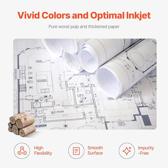VEVOR 24 in x 150 ft Plotter Paper, 6 Rolls, 20 LB Bond, Architectural D/E - Image 6
