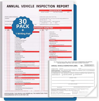 30-Pack Annual Vehicle Inspection Report Form, 3-Ply Carbonless Form and by Unknown