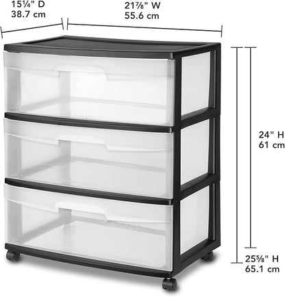 3-Drawer Wide Rolling Storage Cart - Image 3