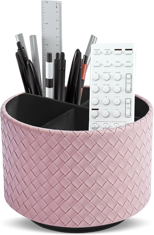 Hennaja Round Leather Art Supply Organizer, Remote Control Holder, 360 Degree by Hennaja