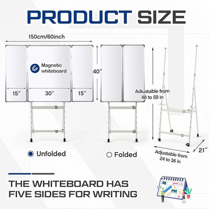 40" x 60" Rolling Whiteboard Foldable Dry Erase Board - Image 2