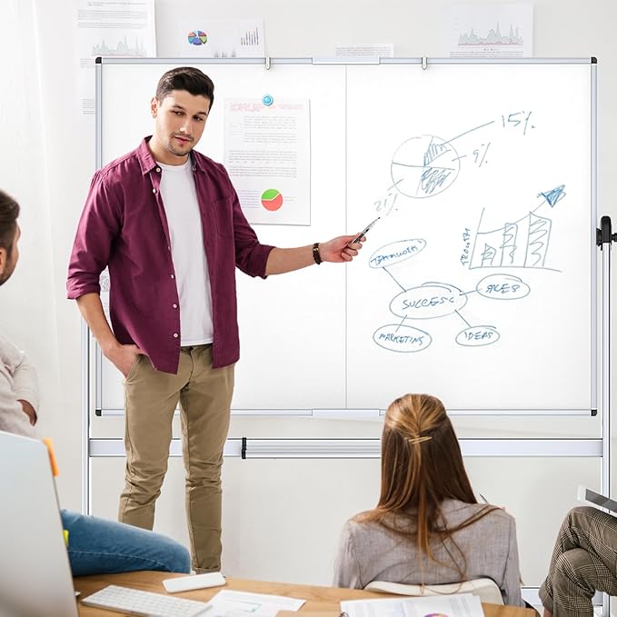 VIZ-PRO Double-Sided Mobile Whiteboard, 72 x 40 Inches, Magnetic Rolling Dry - Image 6