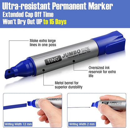 Fuutreo 32 Pcs Jumbo Permanent Markers Bulk Large Chisel Tip Permanent Markers - Image 3