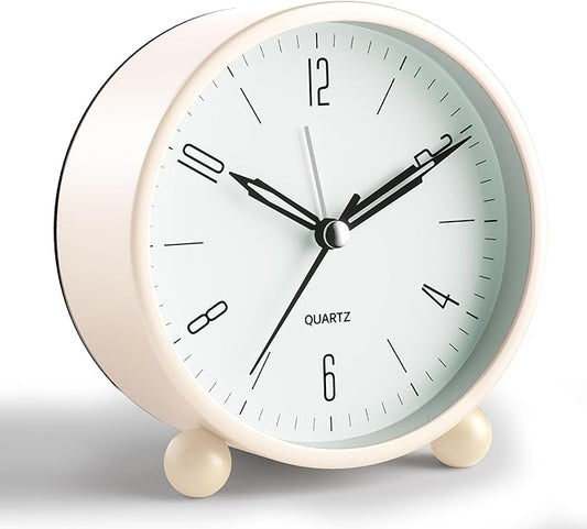 Analog Alarm Clock, 4 inch Super Silent Non Ticking Small Clock by JALL