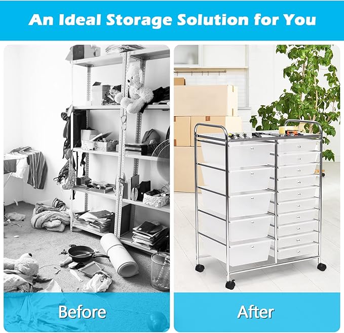 GOFLAME 15-Drawer Rolling Storage Cart, Craft Storage Cart - Image 7