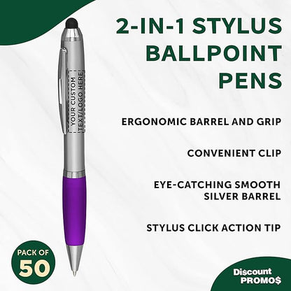 DISCOUNT PROMOS Custom Stylus Ballpoint Pens Set of 50, Personalized Bulk Pack - Image 3