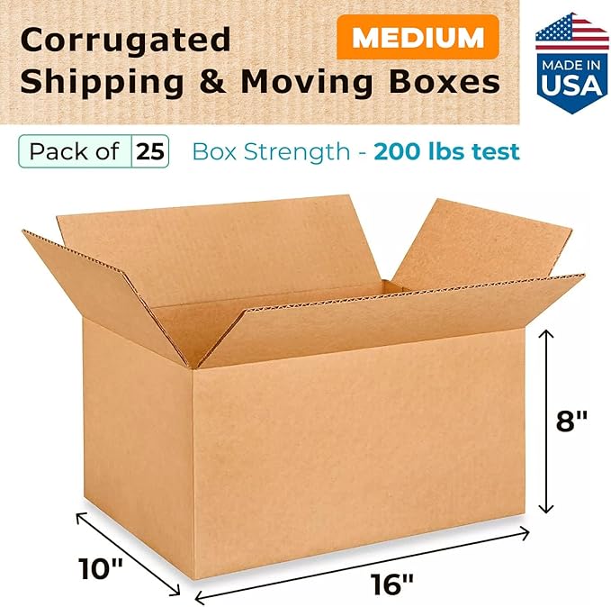 Medium Moving & Shipping Boxes 16"L x 10"W x 8"H - Image 2