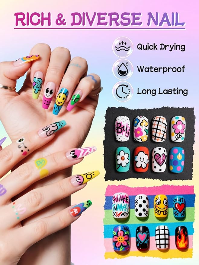 EBANKU 12 Colors Nail Art Pens Kit 0.5MM Ultra-Fine Tip 3D Nail Polish Pens - Image 5