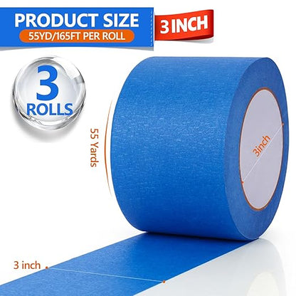 NEOACT 3 Rolls Blue Painters Tape 3 Inches, 55 Yards Masking Tape No Residue - Image 2