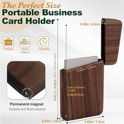 Yookin Wood Business Card Holder Wooden Magnetic Business Card Case Portable - Image 2