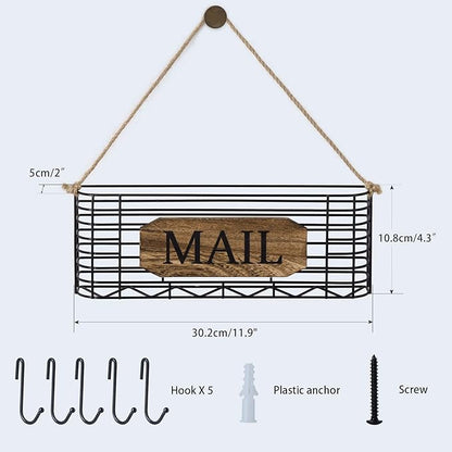 SRIWATANA Mail Holder, Rustic Mail Organizer Wall Mount Hanging Mail Sorter - Image 7