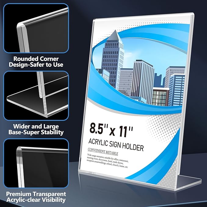 Eocnrhe Acrylic Sign Holder 8.5 x 11 12 Pack, Double-Sided Clear Sign Holder - Image 6