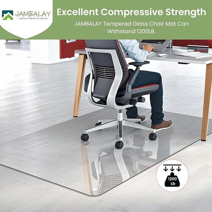 JAMBALAY 55″×46″ Tempered Glass Chair Mat, Heavy Duty Glass Office Floor Mat - Image 7
