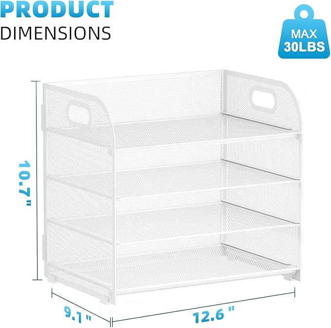 Marbrasse 4 Tier Paper Organizer Letter Tray, Mesh Desk File Organizer - Image 3
