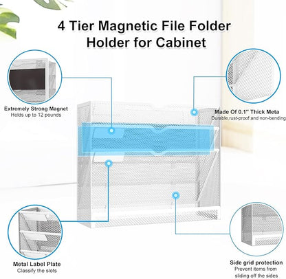 KZWKRG 4 Tier Magnetic File Holder, Large Capacity Mesh Hanging Wall Organizer - Image 3