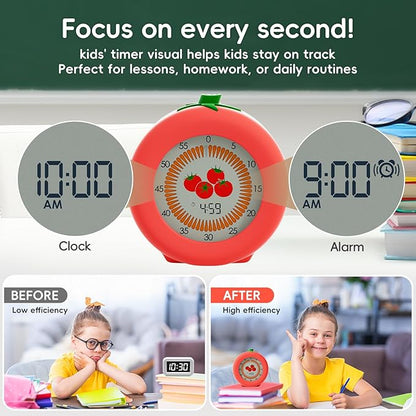 Tomato Visual Timer for Kids, 299-Minute Cute Kids Pomodoro Countdown Timer - Image 3
