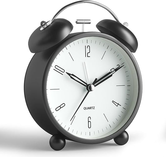 Twin Bell Loud Alarm Analog Alarm Clock, 4 inch Super Silent Non Ticking Small by JALL