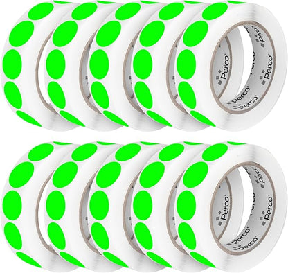 Perco Fluorescent Green 1-Inch Perforated Circle Dot Sticker Labels — 10 Rolls by Perco